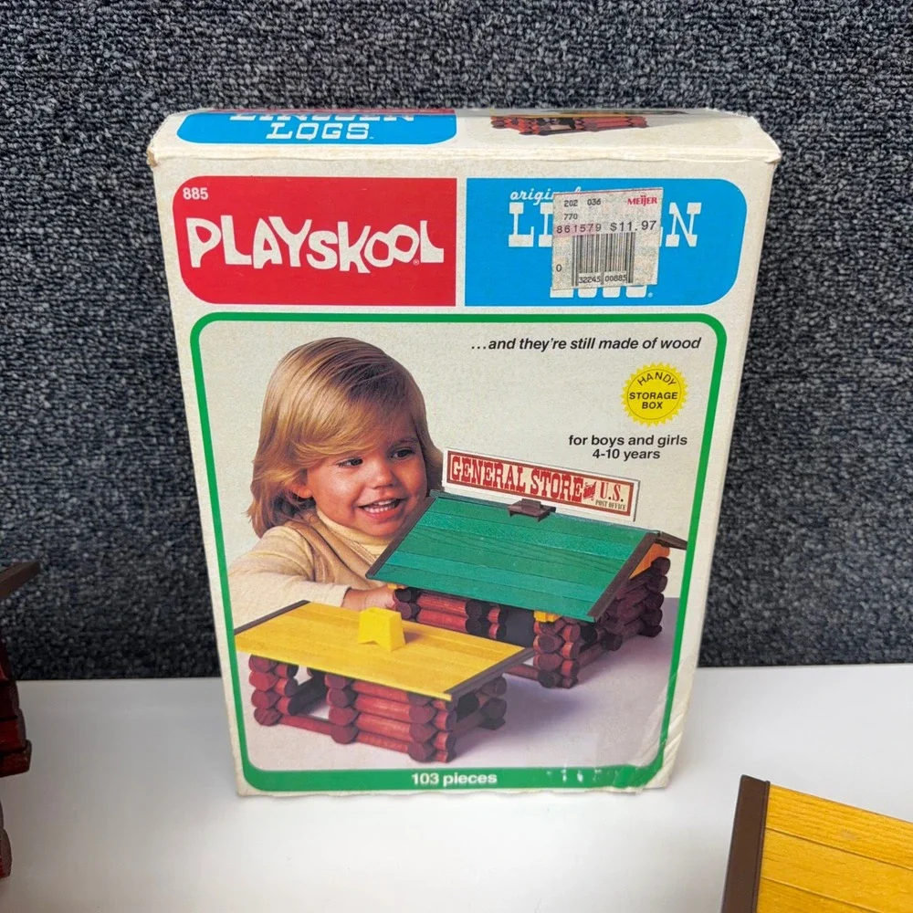 Vintage Playskool Lincoln Logs General Store Post Office Wood Building Set 885